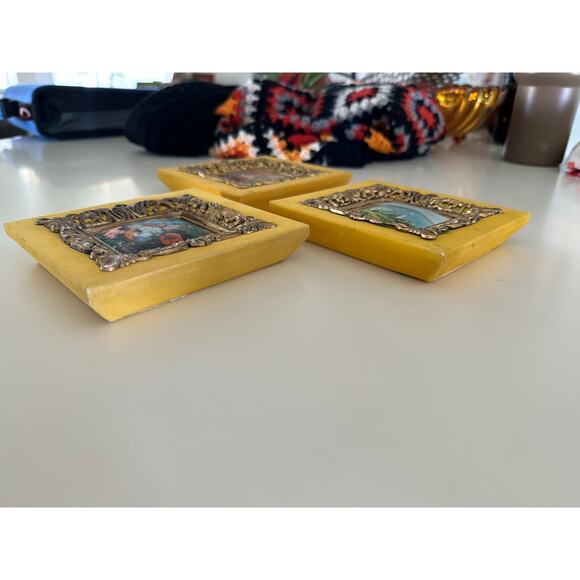 Vintage Velvet Artwork Set/3 romantic impressionist paintings unique 70s baroque - Picture 11 of 11